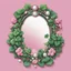 Placeholder: Create an Artwork of a Mirror with ivy branches and pearls necklace, Like a creative Logo for a Varasity Jacket, illustration. Colors should be pink and green