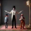 Placeholder: A magician stands in front of a group of children who sit in front of him on a mat on the floor and pulls out a rabbit from a top hat, the children look open-mouthed and wide-eyed and clap their hands, in the background a parrot stands on a pole and observes what is happening