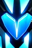 Placeholder: neon blue, flying parts of armor in form of triangles, cyber armor, geometric patterns on armor, male, orbiting triangle