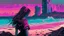 Placeholder: synth-wave beach & city, lone girl, iconic:1.8), comic style