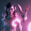 Placeholder: avatar image, cyberpunk Asian woman, rabbit mask, black pink color, highly detailed, concept art, smooth, unreal engine 5, god rays, ray tracing, RTX, lumen lighting, ultra detail, volumetric lighting, 3d, finely drawn, high definition, high resolution.