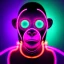 Placeholder: A beautiful portrait of a cyborg monkey purple neon color scheme, high key lighting, volumetric light high details psychedelic background