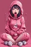 Placeholder: Anime girl crushed inside really darkred fleshy stomach filled with digestive juices, sit pose, fullbody, serius, tears, Junji Ito style, pink tones, pastel tetradic colors, 3D vector art, isometric style, retro aesthetic,rolling eyes, tongue out, saliva drip, open mouth,toph bei fong, croppedhoodie, underboob, mountainous horizon, 1girl, toph, bangs, black hair, blind, grey eyes, hair between eyes, hair bun, hairband, short hair, cropped hoodie underboob, cropped hoodieunderboobhoodie