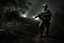 Placeholder: Spectral ghost of a headless soldier carrying a Thompson machine gun through the Congo at night