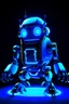 Placeholder: un robot en plano medio en el espacio con luces de neón y fondo azul oscuro