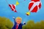 Placeholder: Painting, donald trump flying a kite in a rainstorm