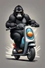 Placeholder: Gorrila riding on a scooter going fast, with sunglasses cartoonize, logo