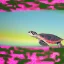 Placeholder: turtle and pink sky and people