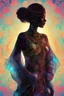 Placeholder: Ultra detailed illustration of the silhouette of a woman from Bali, phantasmagorical figure, (((translucent skin:1.5))), (((translucent body:1.5))), art by Mschiffer, neon lights, light particles, colorful, cmyk colors, backlit,