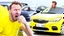 Placeholder: guy in hurricane arguing on phone next to his kia sportage made out of lemons