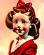 Placeholder: girl in red dress, close up portrait, Christmas, smiling, cute, beautiful, 1940s