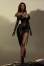 Placeholder: Raquel Welch in a black leather gown, evil, femme fatale, leather, busty, cleavage, angry, stern look. character design by cory loftis, fenghua zhong, ryohei hase, ismail inceoglu and ruan jia. unreal engine 5, artistic lighting, highly detailed, photorealistic, fantasy