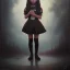 Placeholder: Jenna ortega as wednesday with black school uniform, seifuku, pleated dress, overknee socks, painted by artgerm and tom bagshaw, fantasy art, dramatic lighting, highly detailed oil painting, volumetric lighting