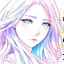 Placeholder: a close-up headshot of a shy young woman with long white hair, silver eyes with long lashes, slim delicate build, sickly complexion, soft, cell shaded anime style, intricately detailed, splotchy watercolor background