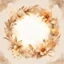 Placeholder: Hyper Realistic Beige small-watercolor-FloralCircular-Frame With Glowing Golden Embers On Off-White Grunge Background.