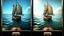 Placeholder: **Game UI: Boat Sailing** * **Layout:** Split screen (top 3/4: game world, bottom 1/4: controls) * **Game World:** Stylized sailboat (single mast, billowing sail), ocean environment (waves, horizon), optional obstacles. Subtle wind direction indicator. * **Controls:** * Rudder Crank Wheel (large wooden wheel) * Two ropes on sail (Mainbrace): Left rope pulls (incr