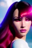 Placeholder: Ruby Cruz, Futuristic cyborg, portrait from waist up, vibrant hair color, vibrant eye color, intricate eyeliner, vibrant eyeshadow, clear completion, soft lighting, 4k resolution, intricate details, insanely detailed, colorful cityscape background, masterpiece, expert, cinematic smooth, retroanime style, realistic details, no helmet