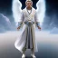 Placeholder: First image is of the main character. He’s to look like a powerful angel with white robe, symbols on hands glowing, His background should be that of space above with stars and standing on a paradise of a planet. His belt can transform into a white dragon.