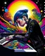 Placeholder: "Midnight Serenade unique" low view angle shot down rainbow sky , large close up a beautiful young girl with a tattoos and punk style hairstyle wearing a cool black leather jacket like rocker style and playing the piano , granite terrazzo motifs with puzzle modern , clothing is decorated with colorful filigree abstract, Collage chutes papiers magazines,Spirograph background by Nisa Kiley, Textile Artist،
