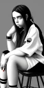 Placeholder: Billie Eilish, sitting on a chair, Black Short Dress, high detail, realistic