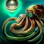 Placeholder: ultra detailed fullbody Drawing of a Cyborg octopuss on the shore ,metal body, open mouth, with sharp teeth, with glowing Green eyes, extremely detailed digital painting, intrincate, extremely detailed face,crystal clear Big eyes, in the style of Frank Frazetta, mystical colors , perfectly centered image, perfect composition, rim light, beautiful lighting, 8k, stunning scene, raytracing