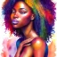 Placeholder: Portrait of beautiful black woman, watercolor , bright colors, long curly hair