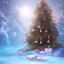 Placeholder: decorated Christmas tree in a snowy under water landscape