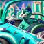 Placeholder: : A crazy cat driving a convertible sports car, inspired by the whimsical paintings of René Magritte, with a muted blue and green palette, where the car is in focus and the surroundings are blurred into abstract shapes, framed with an intricate lace pattern. Modifiers: sharp focus illustration photorealistic dynamic lighting 4K 3D colourful hdr very cute cinematic postprocessing Alphonse Mucha Tim Burton salvator dali Dr Seuss Craig Rutkowski