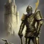 Placeholder: a Midieval knight in metallic gold and grey battle armor, holding a hockey stick, a highly detailed illustration, background of Celtic castle, realistic render, 8 k, micro detail, intricate, elegant, centered, digital painting, Artstation, smooth, sharp focus, illustration, artgerm, tomasz alen kopera, peter mohrbacher, donato giancola, joseph christian leyendecker, wlop, boris vallejo