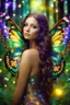 Placeholder: Gorgeous Photography Beautiful butterfly girl with shiny brown flowing hair, glitter colorful butterfly wings, lovely glowing green eyes, surrounded by magical colorful forest and flickering lights, digital photography, kaleidoscope, vibrant colors, vivid colors, colorful