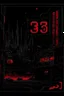 Placeholder: pos-apocalyptic cyberpunk city, an outdoor plaque showing the number 2222, abstract black painting, illuminated red neon, concept art, dark, high contrast, make it as a sticker