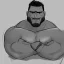 Placeholder: Buff dude with chiseled cheeks, black and white portait, gigachad, does battle with Discord Admin