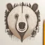 Placeholder: M shaped bear head combined with woods silhouette in backround, letterpress style, minimalistic pencil art