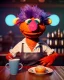 Placeholder: Pub, hybrid character, waitress woman with monster muppet mask that covers her entire head, retro style, Sesame Street style, smooth, unreal engine 5, god lights, ray tracing, RTX, lumen lighting, ultra detail, volumetric lighting, 3d.