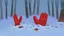 Placeholder: fantasy cartoon style illustration: red mitten on snow in the wood