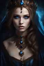 Placeholder: painted portrait of a young gothic queen with light brown hair and blue eyes, very beautiful, dark fantasy