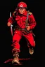 Placeholder: indigenous canadian soldier(uniform and face based on racist steriotypes) running towards viewer, a knife i one hand, and a gun(barrel pointing at viewer) in the other. blocky retro 1960's jack kirby style poster in monochrome with white background