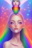 Placeholder: smiling girl, cute, beautiful, long hair, rainbows, fairy wings, light pastel colors, bright