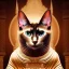 Placeholder: Elegant feline (Siamese cat) laying on Buddha statues lap, observing Thailand, painting impressionism, beautiful, artistic detailed Modifier...