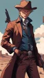 Placeholder: Magnus Carlson in the wild west looking cool with a revolver, anime style