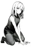 Placeholder: little blonde girl crouched down., grayscale