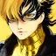 Placeholder: Detailed anime portrait of soul land from my hero academia, gold hair and golden eyes, black suit, intricate details, full body portrait, keep head in frame, slight smile, black Japanese motif, concept art, highly detailed, digital painting, concept art, sharp focus, illustration, art by Yoji Shinkawa, WLOP and greg rutkowski and alphonse mucha and artgerm and yanjun Chen and Junji ito and Makoto Shinkai, HDR, octane render