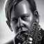 Placeholder: A portrait of a kiefer sutherland playing saxophone, sin city, frank miller, low key lighting, volumetric light, digital art, highly detailed, fine detail, intricate, ornate, complex, octane render, unreal engine, photorealistic