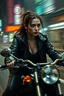 Placeholder: motion blur cyberpunk young biker Jennifer Connelly painted by Rembrandt and Titian and Giger
