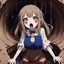 Placeholder: Anime girl with big eyes, darkblue and sepia tones, fullbody, slime, the perspective looking up from the bottom of an empty well, rolling eyes, tongue out, blood drip, open mouth,