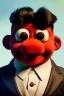 Placeholder: Waist up muppet Portrait, Kim Jong-un muppet doll, black suit, photo studio, red background, unreal engine 5, concept art, art station, god lights, ray tracing, RTX, lumen lighting, ultra detail, volumetric lighting, 3d.