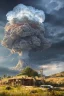 Placeholder: Jesus, on the background of a nuclear explosion, in the dark, darkness, photorealistic illustration, 8k