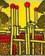 Placeholder: A yellow peak with torii gates in daylight painted by Keith Haring