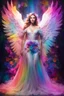 Placeholder: Gorgeous Photography Beautiful Woman as Angel with clothing abstracts flowers luxury gown dressing painting art neons rainbow colors glowing in the dark and colorful details, light leaks boleh colors,flowers background