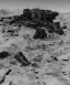 Placeholder: Crashed photorealistic futuristic destroyed mechanical mechwarrior abandoned wreckage in old battlefield blast crater on the lunar surface ancient pyramid temple